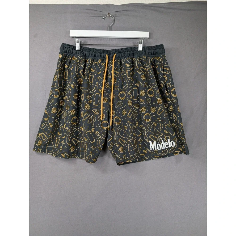 Modelo Especial Mens Swim Trunks 3XL 48/50 Black‎ Gold Beer Graphic Board Shorts